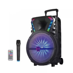 Portable Sound Amplifier 15inch Bluetooth Karaoke Speaker with Wireless Microphone Set Outdoor Trolley Battery High Power